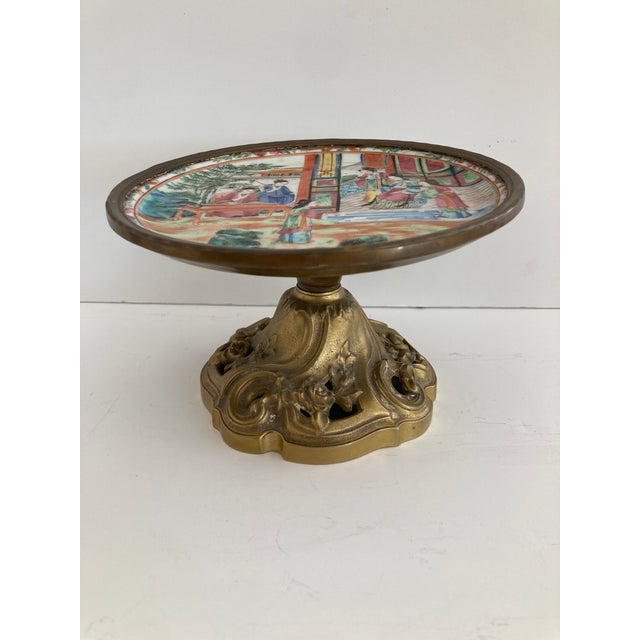 French 18th Century Rose Medallion Dish With Footed French Louis XV Bronze Base For Sale - Image 3 of 9