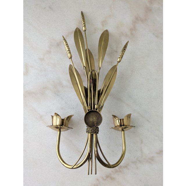 Metal Vintage Polished Brass Wheat Candle Sconce For Sale - Image 7 of 7