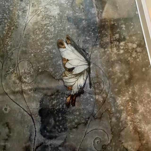 Blue Vintage Mona Royer Butterflies Watercolor Painting Framed For Sale - Image 8 of 9