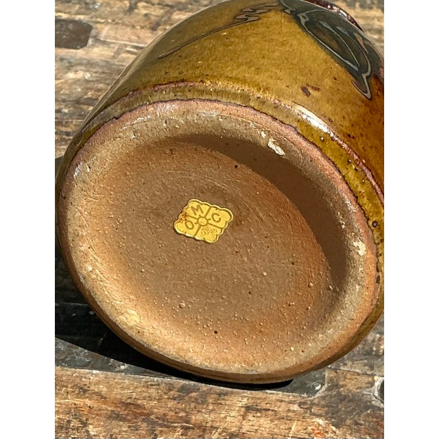 Mid-Century Modern Vintage Hand Painted Leaves Studio Pottery Vase For Sale - Image 3 of 12