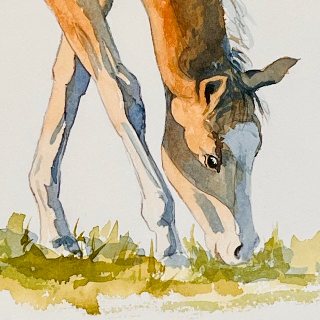 Early 21st Century Original Signed Equestrian Watercolor Painting - Grazing Chestnut Horse Portrait, Framed and Matted For Sale - Image 5 of 11