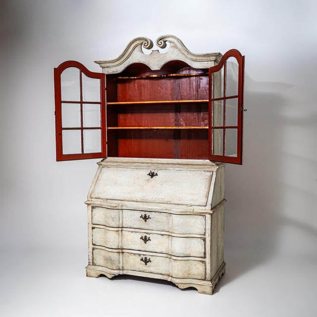 Cream White-Painted Secretaire with Glazed Cabinet, 1700s For Sale - Image 8 of 11