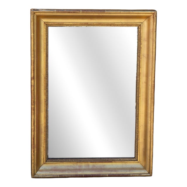 Antique Louis Philippe Rectangular Gilt Wood and Mercury Glass Mirror, 1830s For Sale