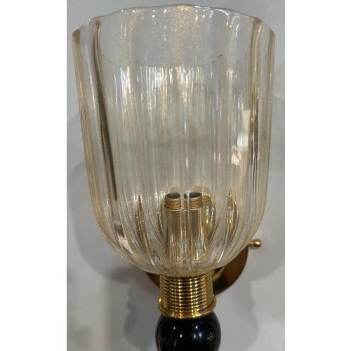 Brass and Glass Murano Wall Sconces, 1990, Set of 2 For Sale - Image 8 of 18
