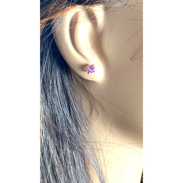 Matched Pair Pink Sapphire 0.65 Carat 0.20 Inch 14 Karat Yellow Gold Stud Earrings - 2 Pieces For Sale - Image 9 of 9