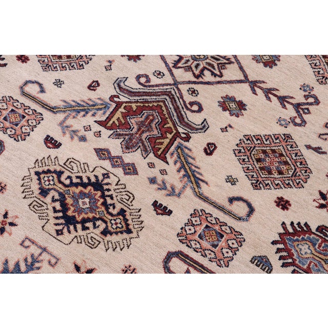 Rustic Boho Chic Super Kazak Beige/Red Wool Rug - 12'0'' X 16'0'' For Sale - Image 3 of 10