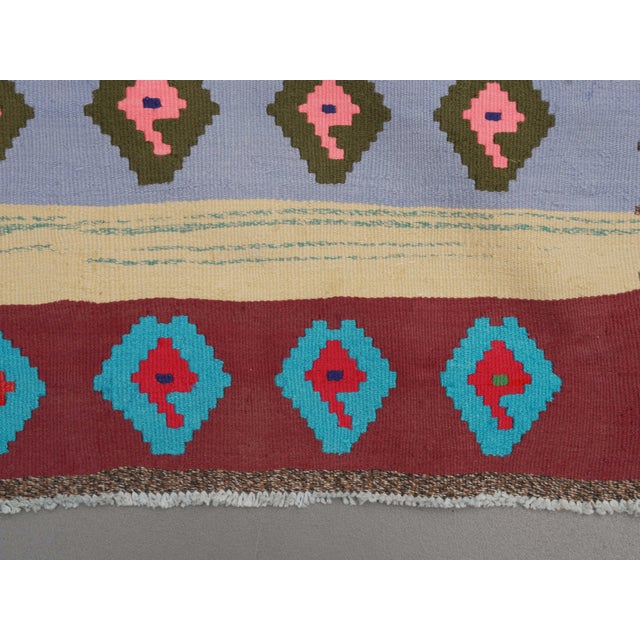 1970s Vintage Handmade Wool Cotton Red Blue Runner Rug For Sale In San Francisco - Image 6 of 11