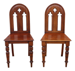 Antique Gothic Mahogany Hall Chairs, 1880, Set of 2