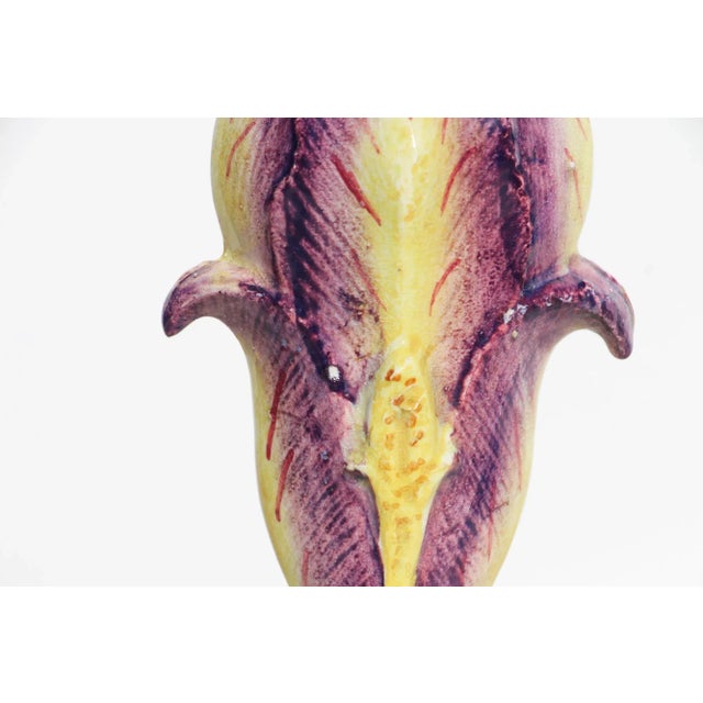 Ceramic 1900s Art Nouveau Majolica Iris French Vase For Sale - Image 7 of 13