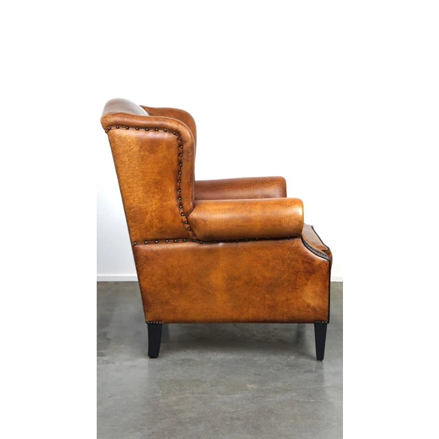 Sheepskin Leather Wingback Armchair For Sale - Image 3 of 11