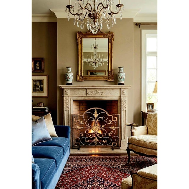 1990s Vintage Ornate Hollywood Regency Greek Key Gold Gilt Scrollwork Fire Place Screen For Sale - Image 5 of 8