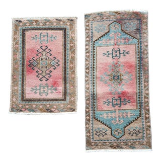 1960s Muted Color Turkish Small Area Rugs - a Pair For Sale