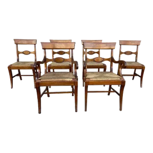 1940s Vintage Pennsylvania House Regency Style Solid Cherry Rush Seat Dining Chairs- Set of 6