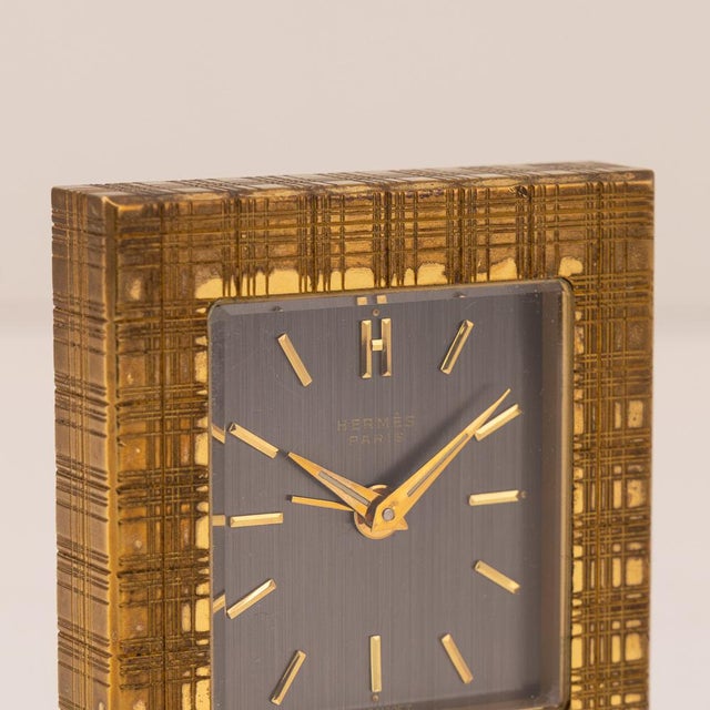 Metal Vintage Swiss Gilt Brass Desk Clock from Hermès, 1960s For Sale - Image 7 of 10