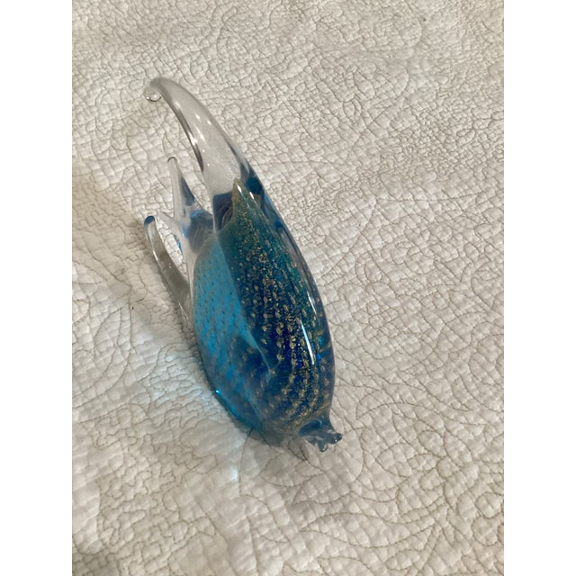 Art Nouveau Vincenzo Nason & Co Murano Glass Angelfish, Blue With Controlled Avventurina Copper Flake Strings, For Sale - Image 3 of 7