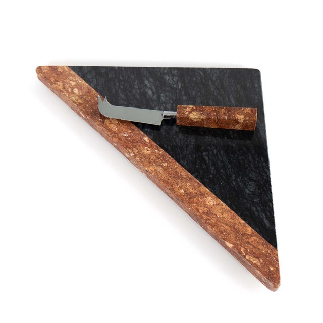 1970s Vintage Georges Briard Triangular Marble Cheese Board & Knife For Sale - Image 5 of 14