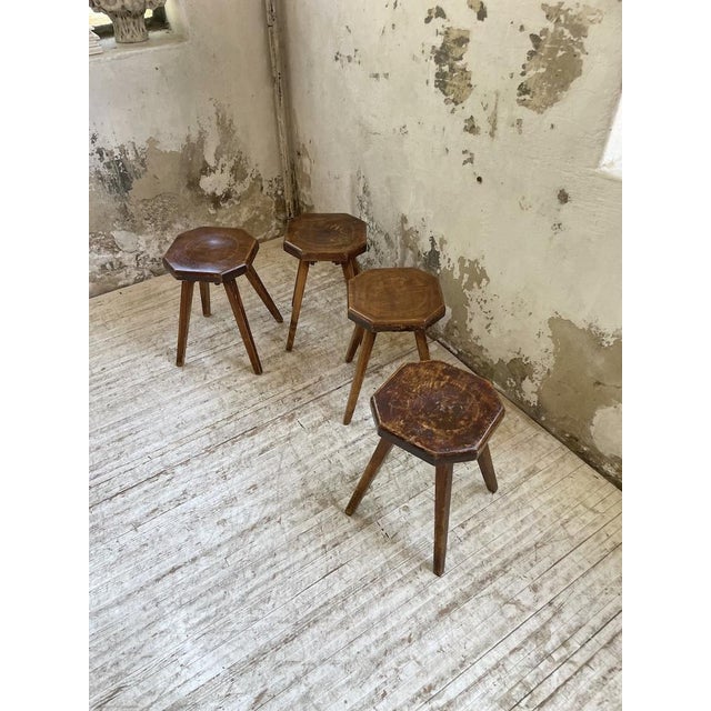 Pine Stools with Curved Seats, 1950s, Set of 4 For Sale - Image 10 of 18