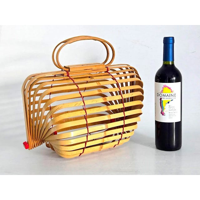 Wood 1940s Japanese Bamboo Lobster Cage Basket/Purse For Sale - Image 7 of 12