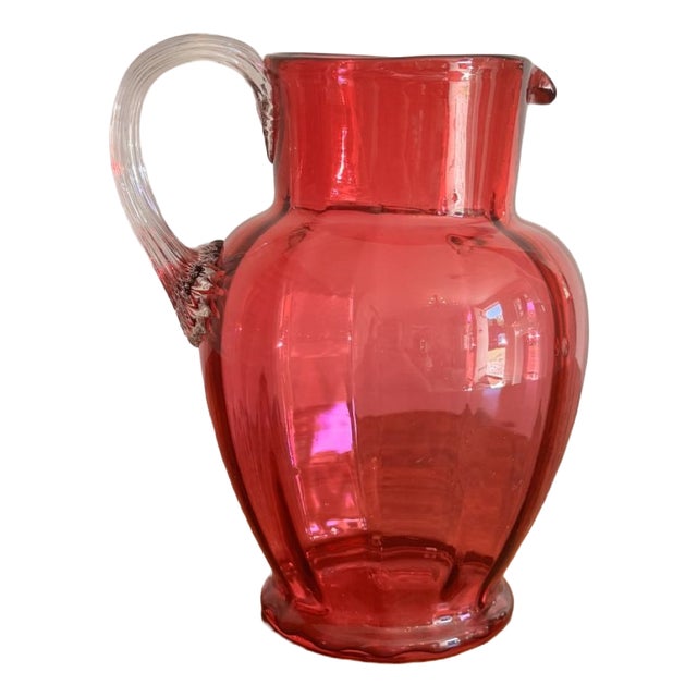 Antique Victorian Cranberry Glass Jug, 1860 For Sale