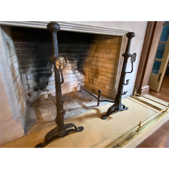 Metal Antique 19th Century Large Hand Forged Iron Andirons - a Pair For Sale - Image 7 of 11