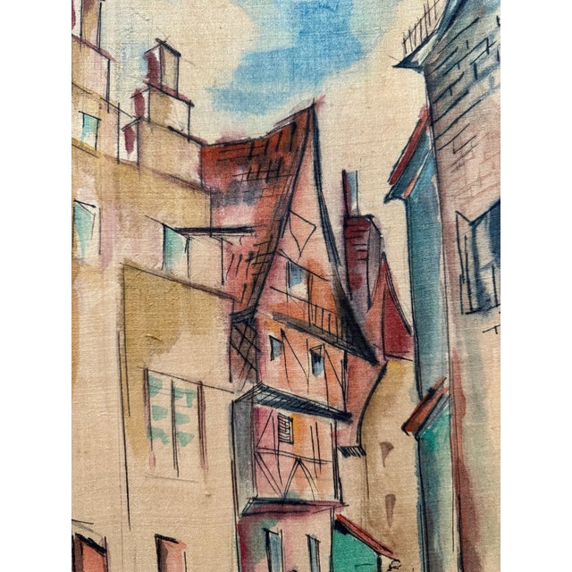Rustic Henry Emil Salloch Original Watercolor on Paper Old World Village Lane, 1938. For Sale - Image 3 of 8