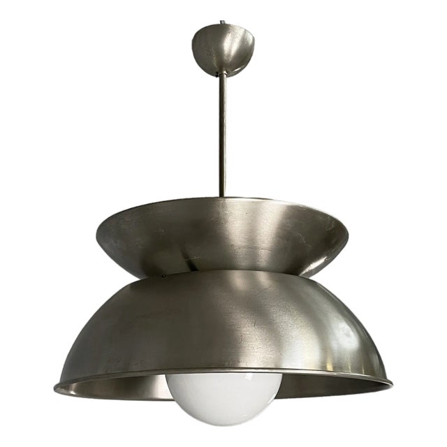 Italian Modern Metal and Opaline Glass Pendant by Vico Magistretti for Artemide, 1970s For Sale