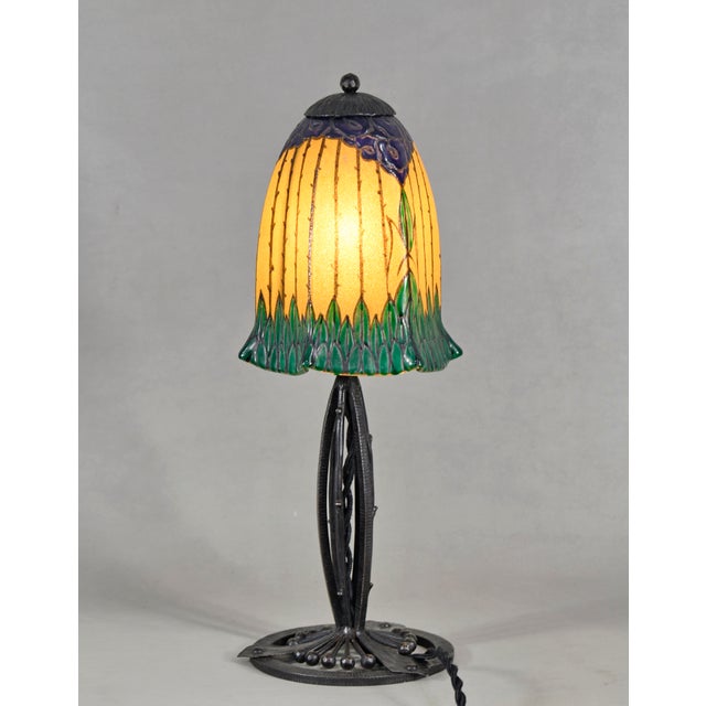 French Art Deco Enamelled Table Lamp by Les Etablissements Leune - 1920s France For Sale - Image 4 of 15