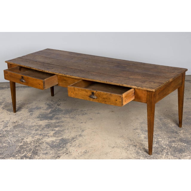Early 19th Century French Provincial Fruitwood Farmhouse Table With Two Drawers For Sale - Image 9 of 18