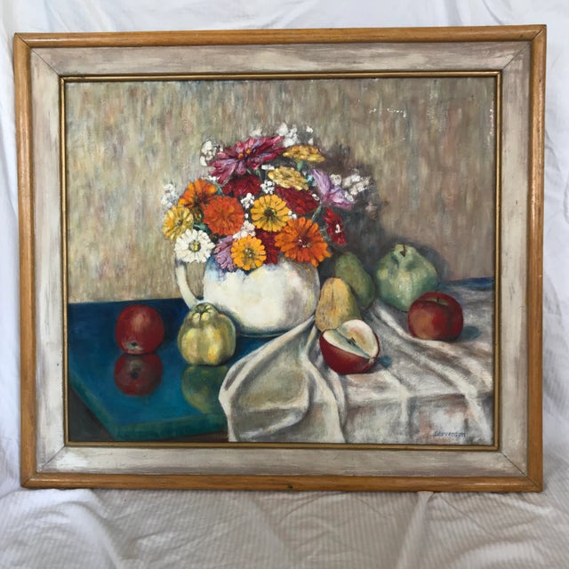 Oil on Masonite Titled “Fruit and Flowers” by Thomas C. Stevenson For Sale - Image 13 of 13