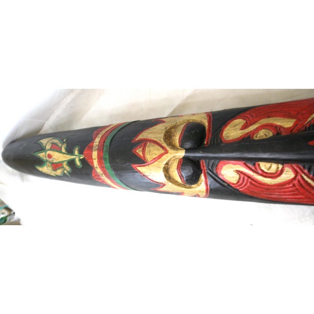 40" Long Hand-Carved Mid-Century Indonesian Wall Mask Tribal Aesthetics For Sale In San Diego - Image 6 of 11