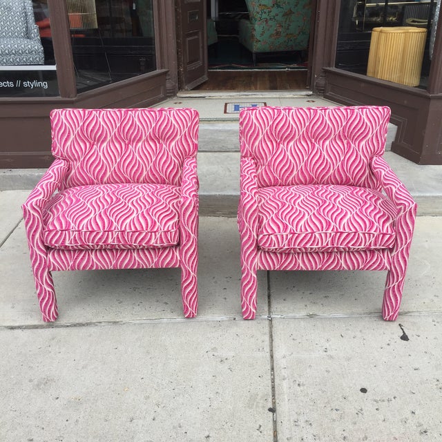 Fuschia Pink & White Animal Print Parsons Chairs A Pair Chairish