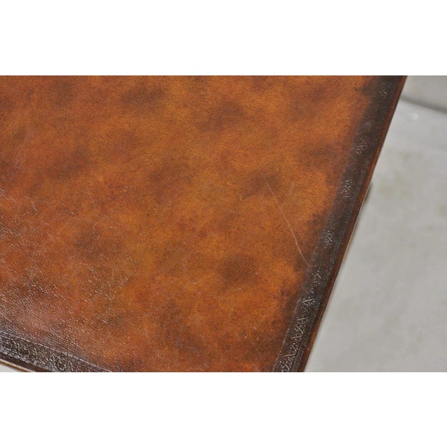 Brown Regency Style Mahogany Brown Tooled Leather Accent Side Table by Highland House For Sale - Image 8 of 12