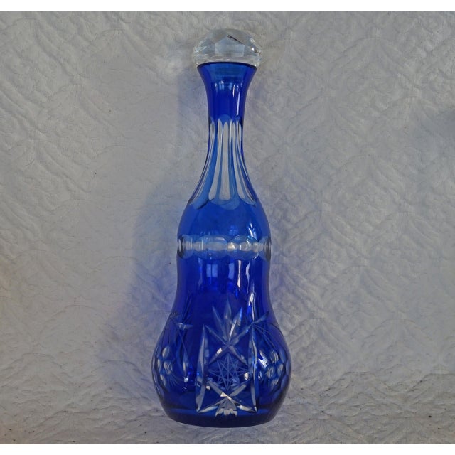 Lovely, vintage Traditional deep cobalt blue cut glass decanter with lid Sometimes referred to as Bleikristal because of...