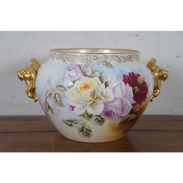 Antique D&Co Limoges France Lion Handle Cachepot Jardiniere Urn Planter