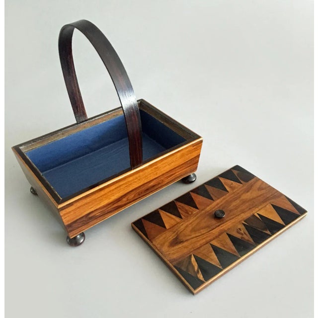 Brown Tunbridgeware Rosewood Sewing Box with Hoop Handle For Sale - Image 8 of 11