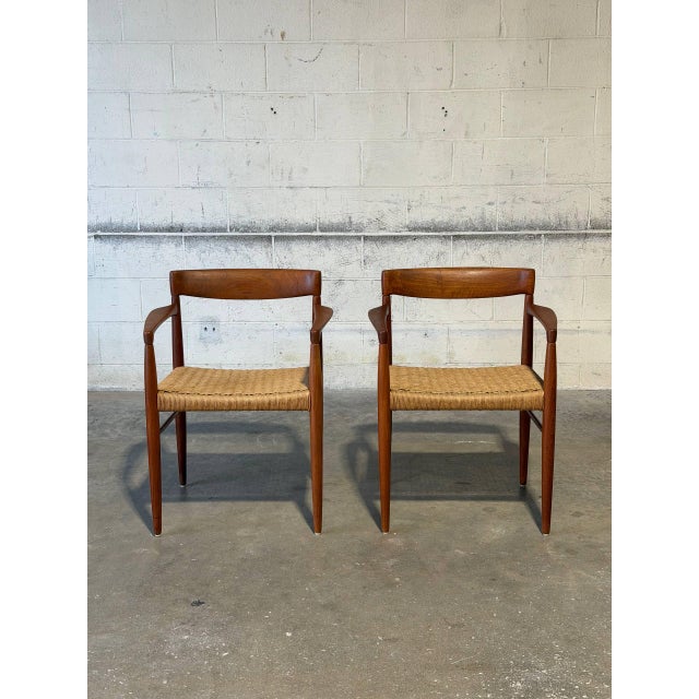Mid-Century Modern In Style of h.w. Klein for Bramin Teak Woven Cord Dining Armchairs Set of 2 Danish Mid-Century Modern 1960s For Sale - Image 3 of 11