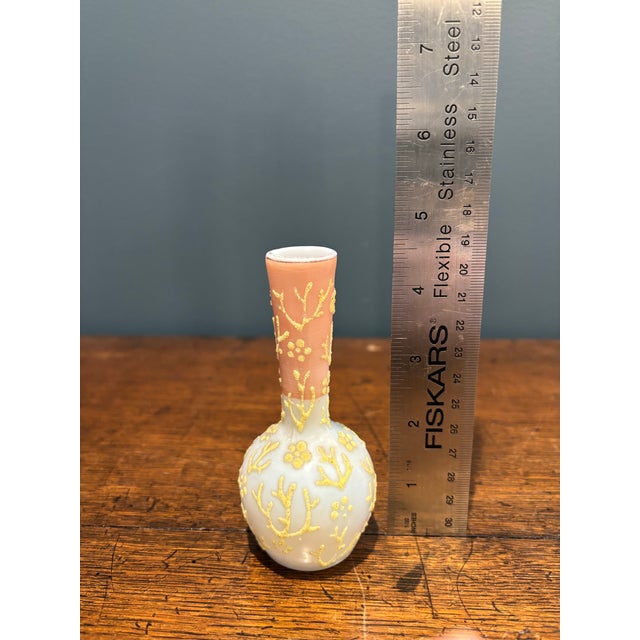 Antique Victorian Mount Washington Coralene Shaded Pink Art Glass Bud Vase 4" For Sale In Seattle - Image 6 of 8
