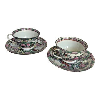1940s Medallion Tea Cup & Saucer Sets Set of 2 - 4 pcs For Sale