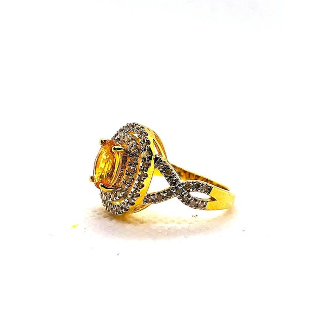 Burnt Orange Bochic “Orient” Vintage Yellow Sapphire & Cognac Diamond Ring Set In 18K Gold & Silver For Sale - Image 8 of 13