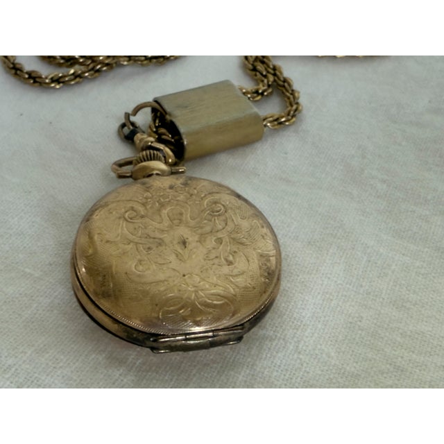 Metal Antique Victorian Era 12k Gold-Filled Slide Chain Necklace With Illinois Pocket Watch For Sale - Image 7 of 17