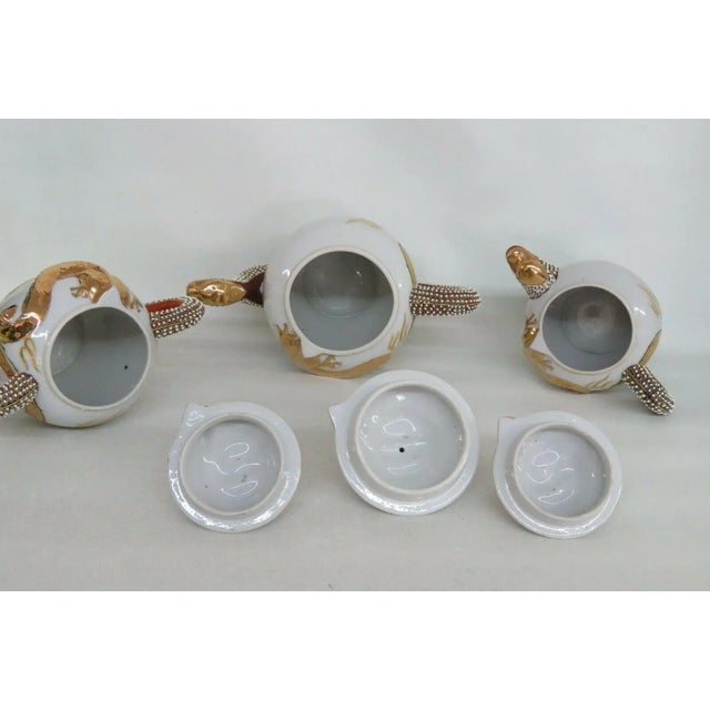 Moriage Japan Gold Dragon Ware White Teapot Creamernd Sugar Bowl b For Sale - Image 9 of 13