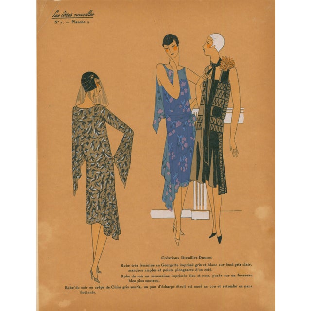French Art Deco Pochoir Fashion Plate – Three Modern Dresses-1920's For Sale