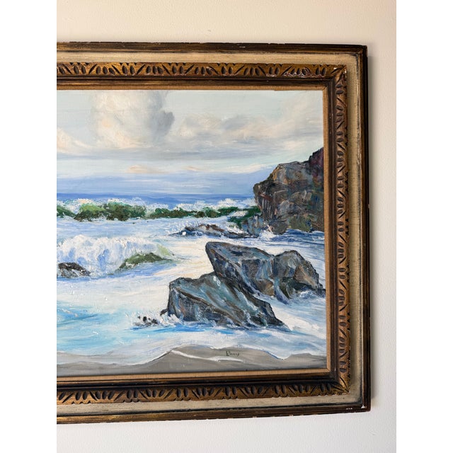 1970s 1970’s Liz Lemons Impressionist Coastal Landscape Oil on Canvas, Framed For Sale - Image 5 of 12