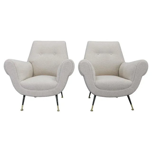 Mid-Century Italian Boucle Armchairs with Iron & Brass Legs, 1950s, Set of 2 For Sale - Image 17 of 17