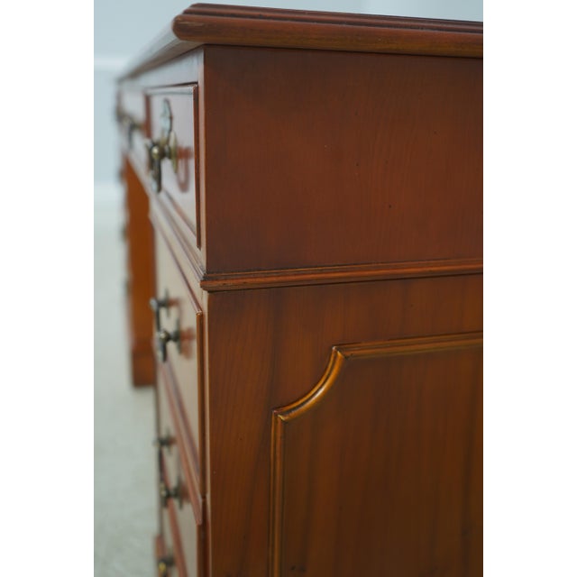 English Yew Wood Brown Leather Top 3 Part Desk For Sale - Image 15 of 18