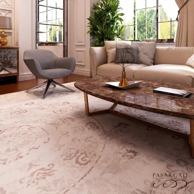 Beige Modern Bamboo Silk Rug For Sale - Image 4 of 4