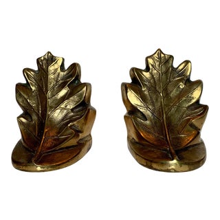 Vintage Mid Century Brass Maple Leaf Bookends- A Pair For Sale