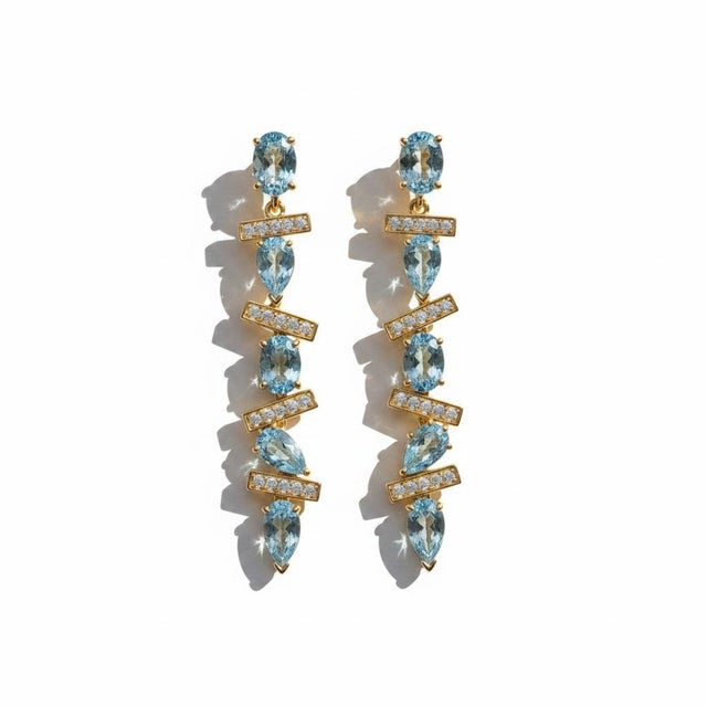 Modern Geometric Topazes Drop Earrings, Silver, Gold, Pair For Sale - Image 4 of 10