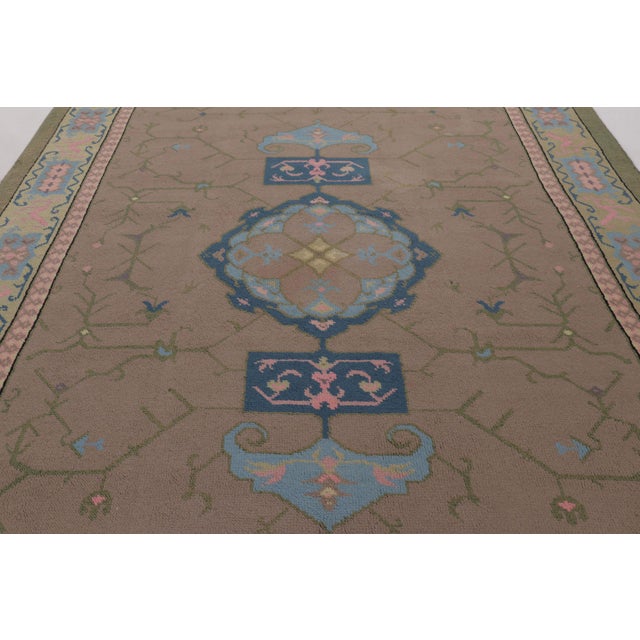 Rug & Kilim Rug & Kilim’s Oriental-Inspired Rug, Brown With Pastel Medallion For Sale - Image 4 of 10