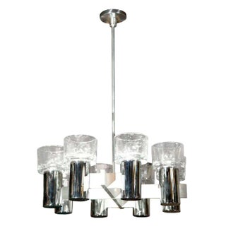Lightolier Chrome and Glass Chandelier For Sale